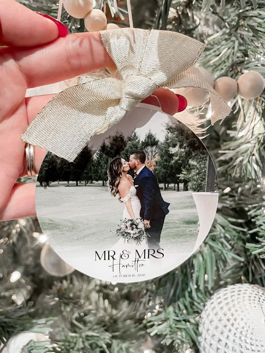 Mr and Mrs Engaged Photo Ornament UV Printed