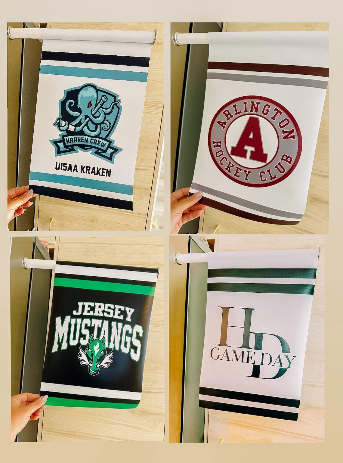 Hockey Dressing Room Door Banner Flag with Magnet Pole | Travel Team Sign | Hockey Locker Room Flag | Tournament Banner 10 1/2x 16"