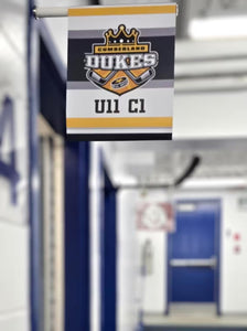 Hockey Dressing Room Door Banner Flag with Magnet Pole | Travel Team Sign | Hockey Locker Room Flag | Tournament Banner 10 1/2x 16"