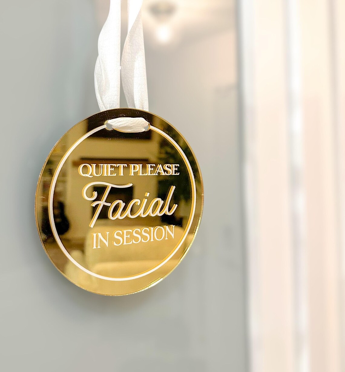 Round Hanging Acrylic Sign (In Session) w/ White Rope - Custom signage for office home rental door, small business logo sign, trade show