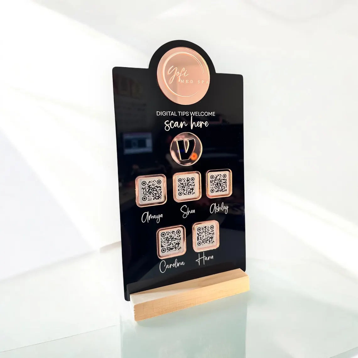 QR Code Scan to Pay w/ Wood Stand - Scannable Acrylic Sign to Pay Venmo Paypal Cashapp Table Sign for Salon Restaurant Bars Small Business