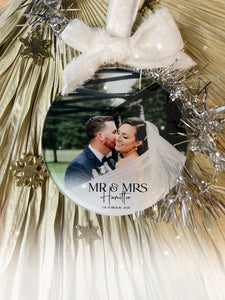 Mr and Mrs Engaged Photo Ornament UV Printed