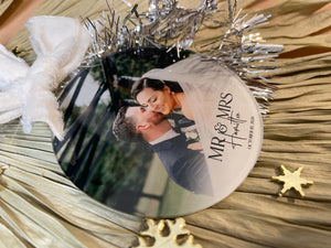 Mr and Mrs Engaged Photo Ornament UV Printed